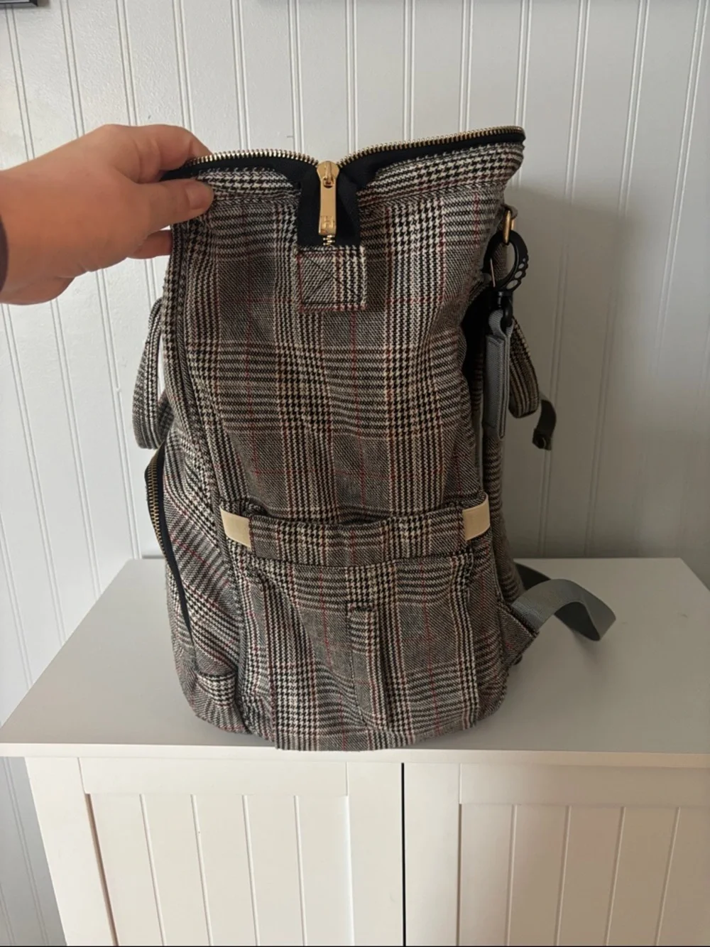 HaloVa Original Gray Plaid Backpack. Diaper Bag Pumping Bag